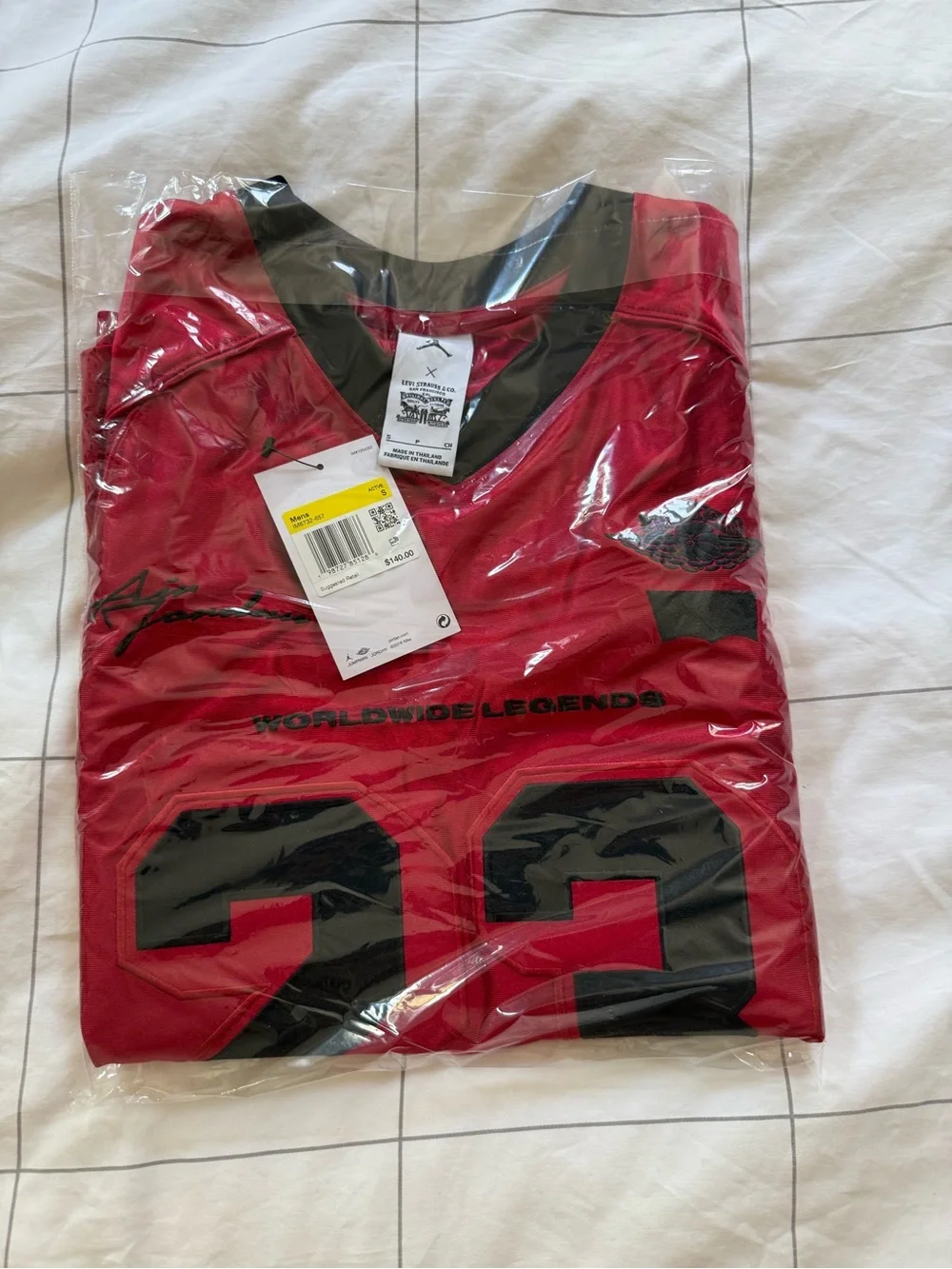 AIR JORDAN X LEVI'S FOOTBALL JERSEY Gym Red Logo Graphic Men's Size Small